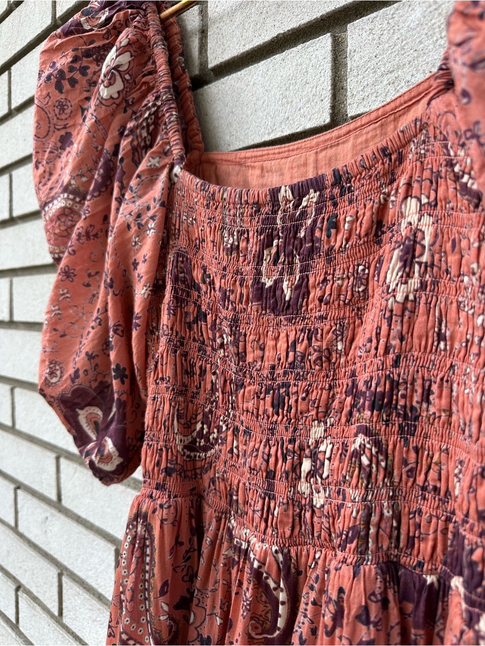 Cleobella Brielle Midi Dress S Rhode Paisley Organic Cotton Puff Sleeve Boho - Picture 12 of 13
